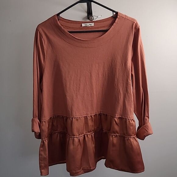 Cotton Blue sz L cropped top distressed seams - Picture 1 of 6